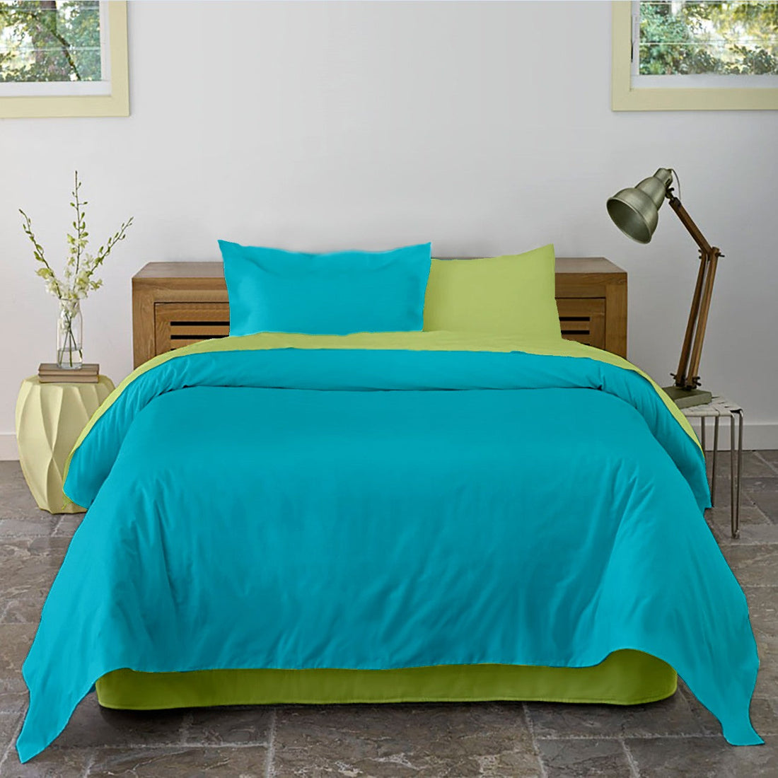 Lenjerie pat Renforce Lime & Aquarius