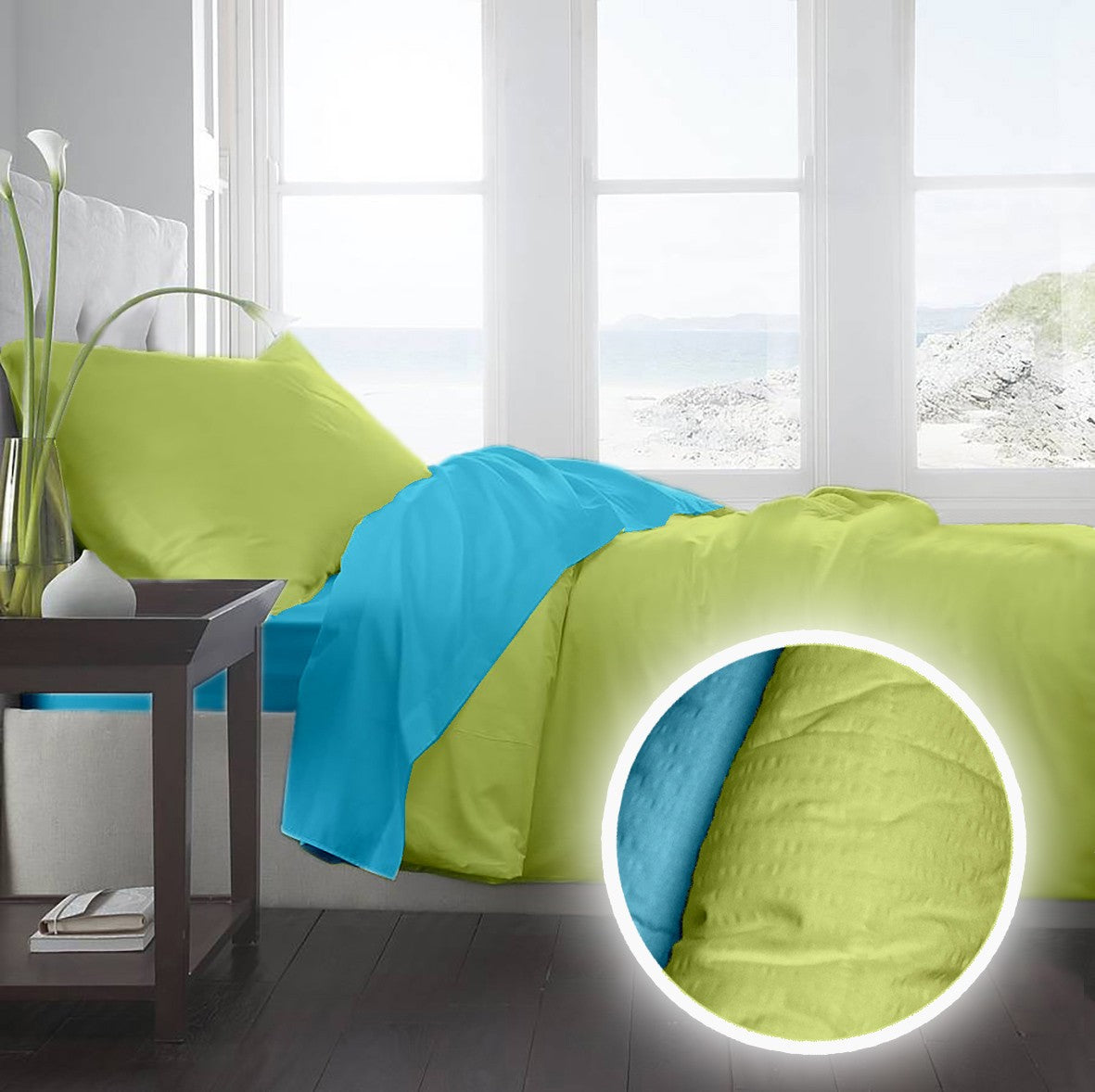 Lenjerie pat Crepe uni Aquarius & Lime