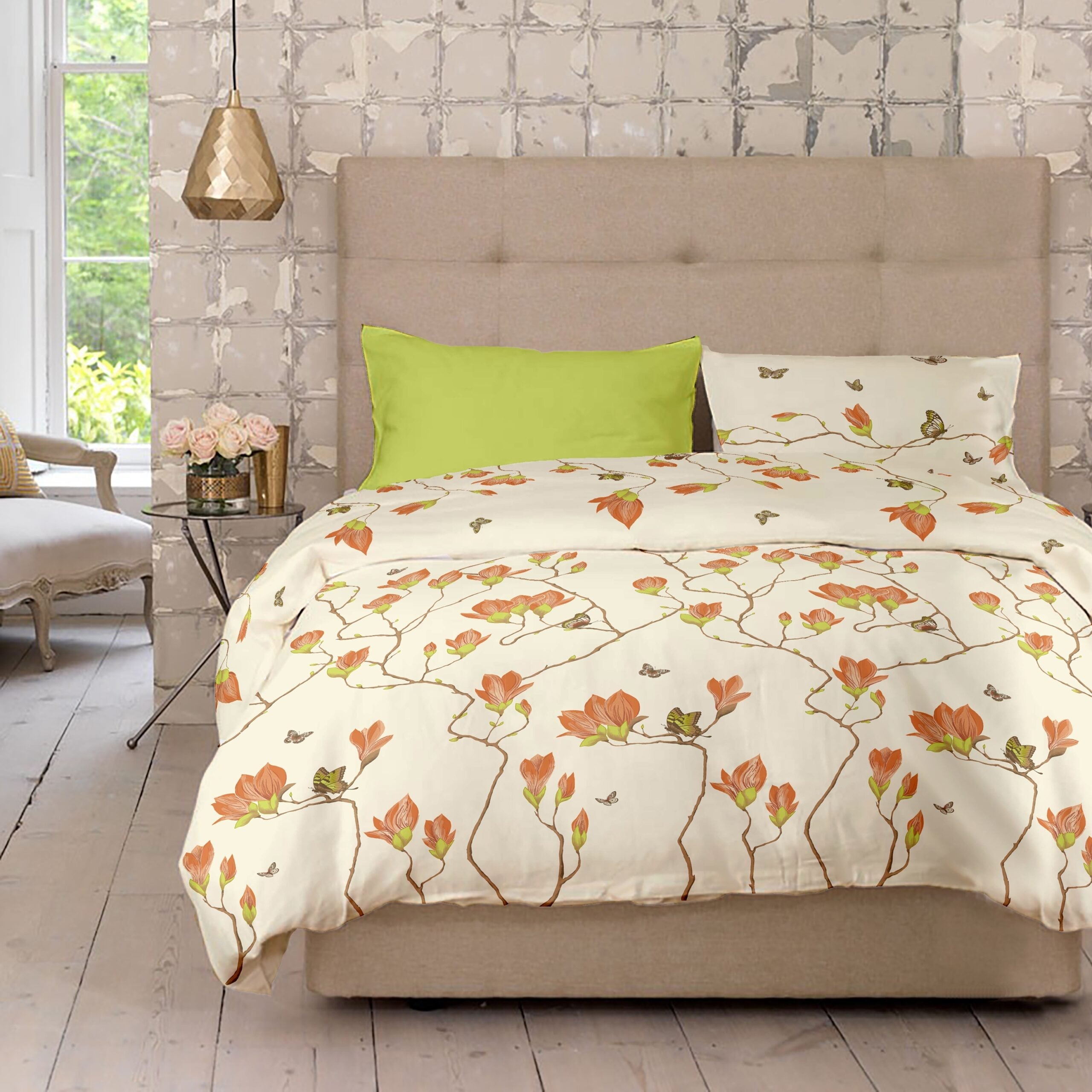 Lenjerie pat Renforce desen Magnolia v.2 Lime