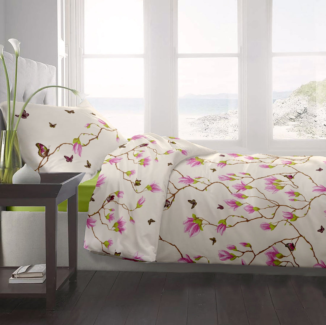 Lenjerie pat Renforce 100% bumbac, desen Magnolia Butterfly-v.1