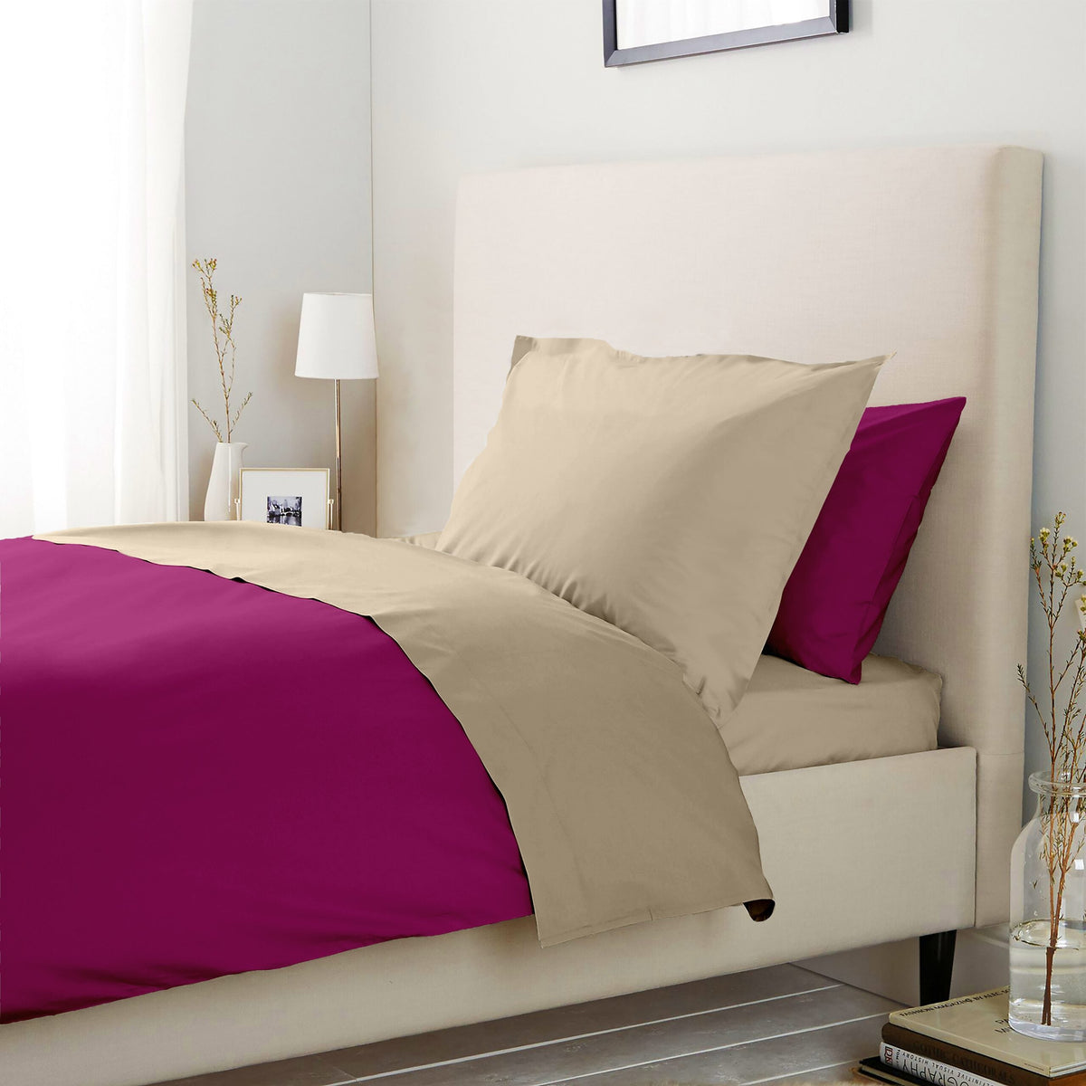 Lenjerie pat Renforce Fuchsia Red & Honey Peach