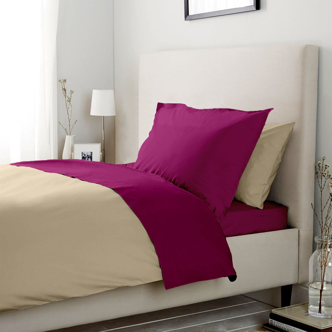 Lenjerie pat Renforce Honey Peach & Fuchsia Red