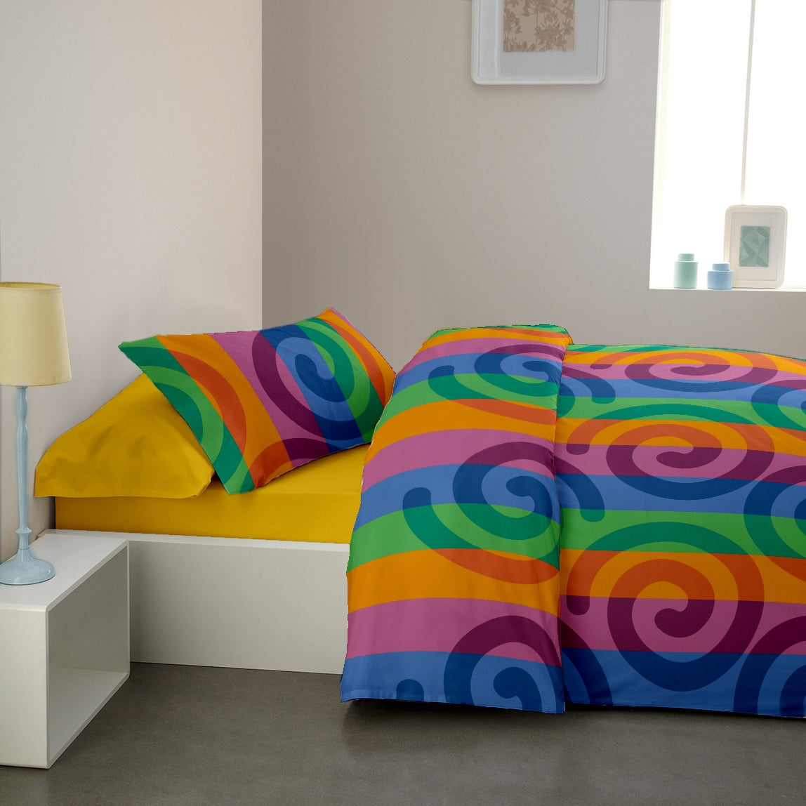 Lenjerie pat Renforce  Rainbow + Lemon Chrome