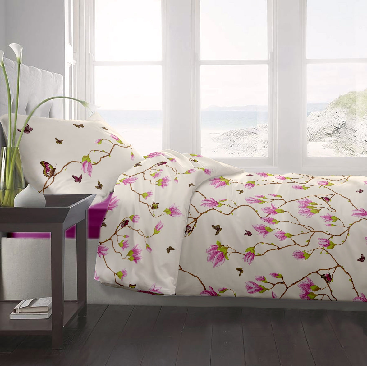 Lenjerie pat Renforce 100% bumbac, desen Magnolia Butterfly-v.1
