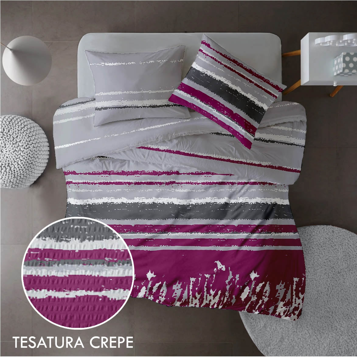 Lenjerie pat 100% bumbac Creponat, desen GRUNGE V3, cod CIU
