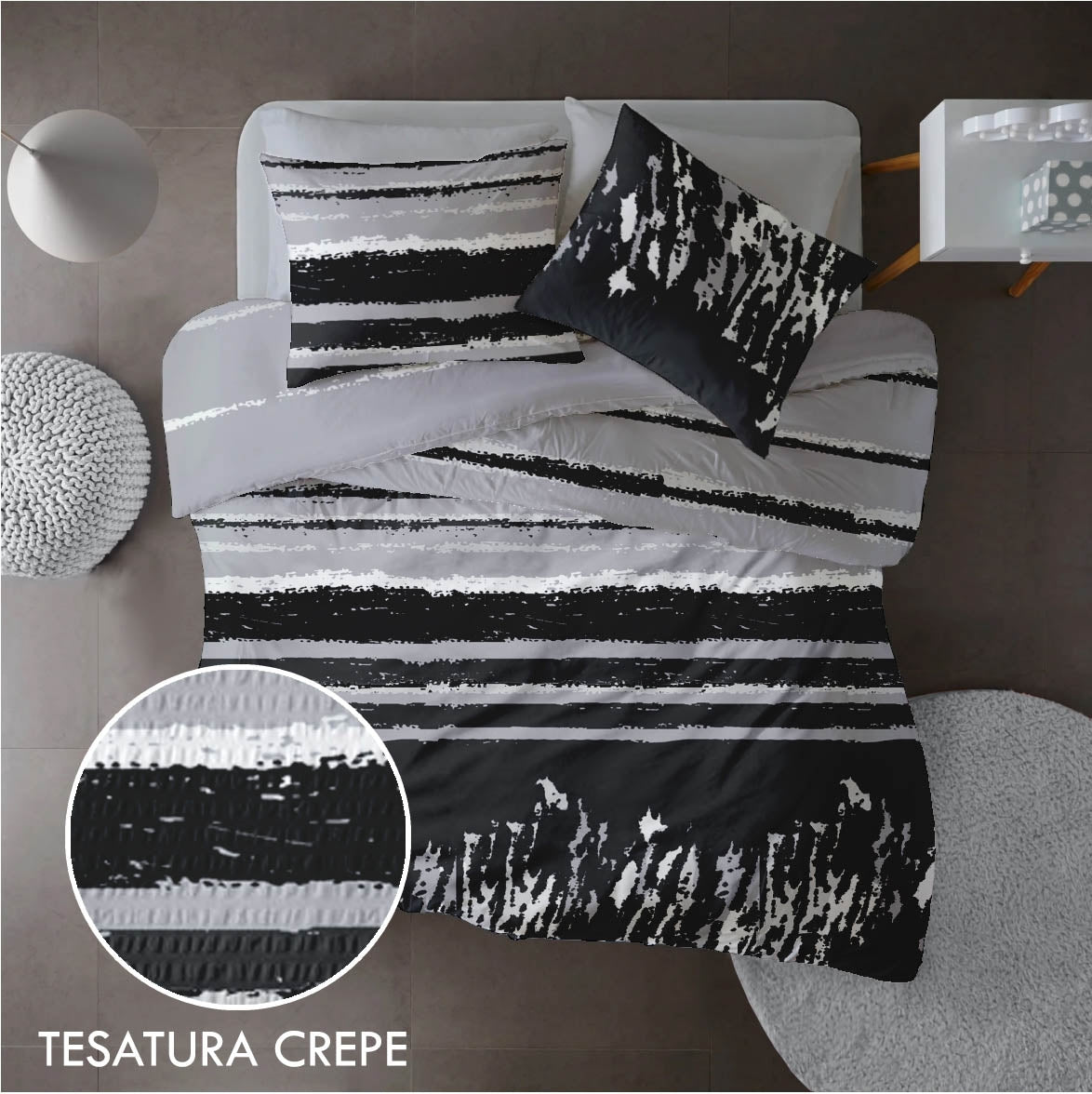 Lenjerie pat 100% bumbac Creponat, desen GRUNGE V2. cod CIU