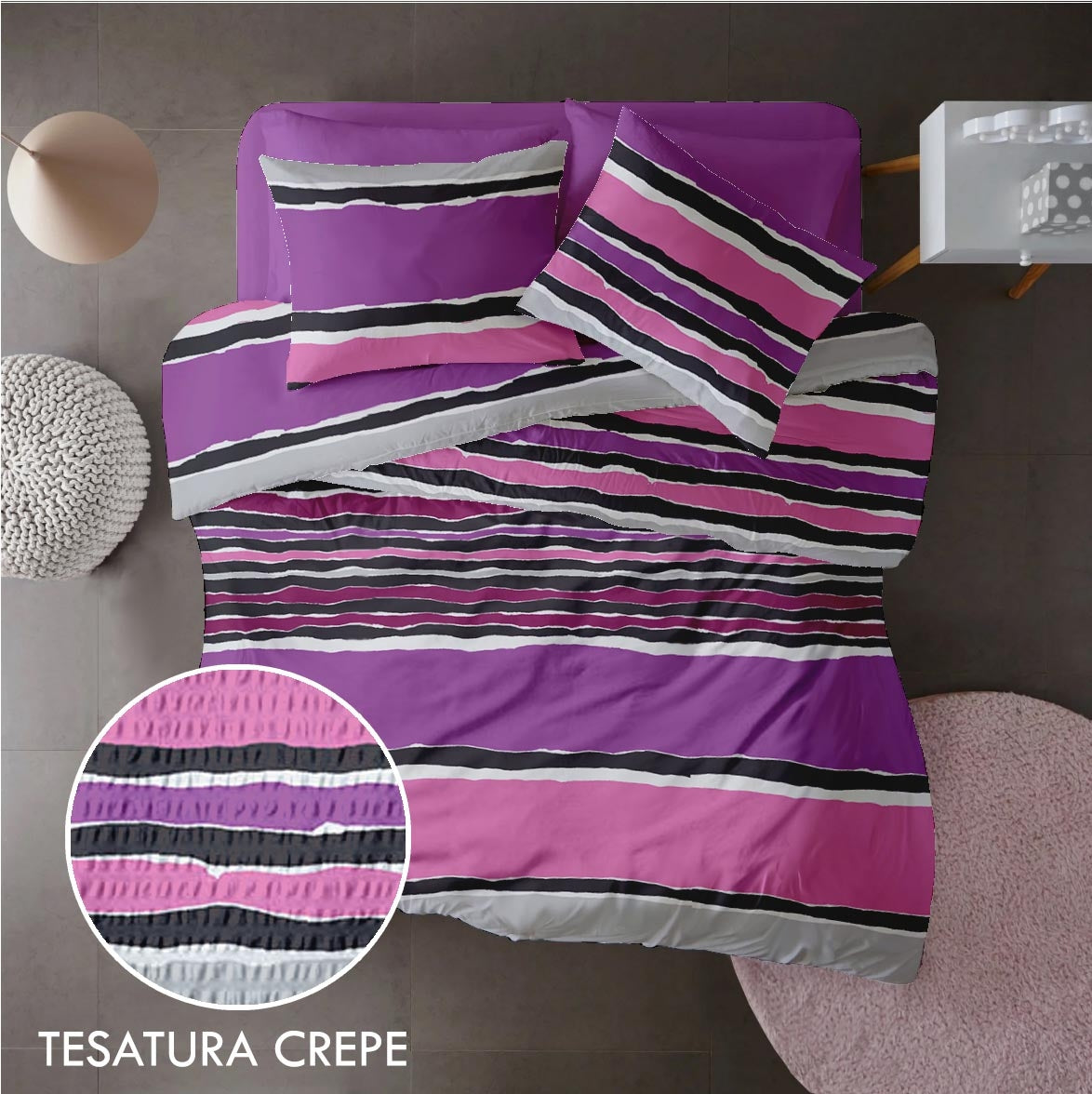 Lenjerie pat 100% bumbac Creponat, desen VIBE V3, cod CIU