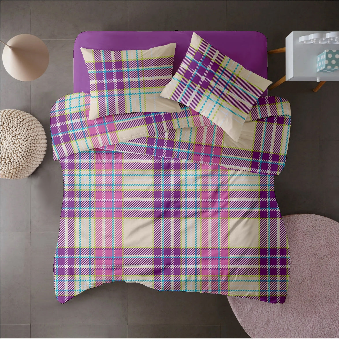 Lenjerie pat Renforce 100% bumbac, desen PLAID V2