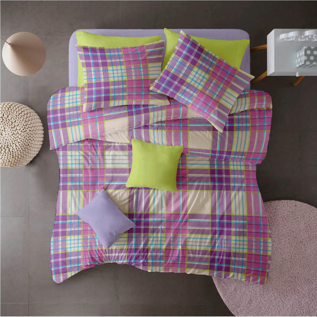 Lenjerie pat 100% bumbac Creponat, desen PLAID V2