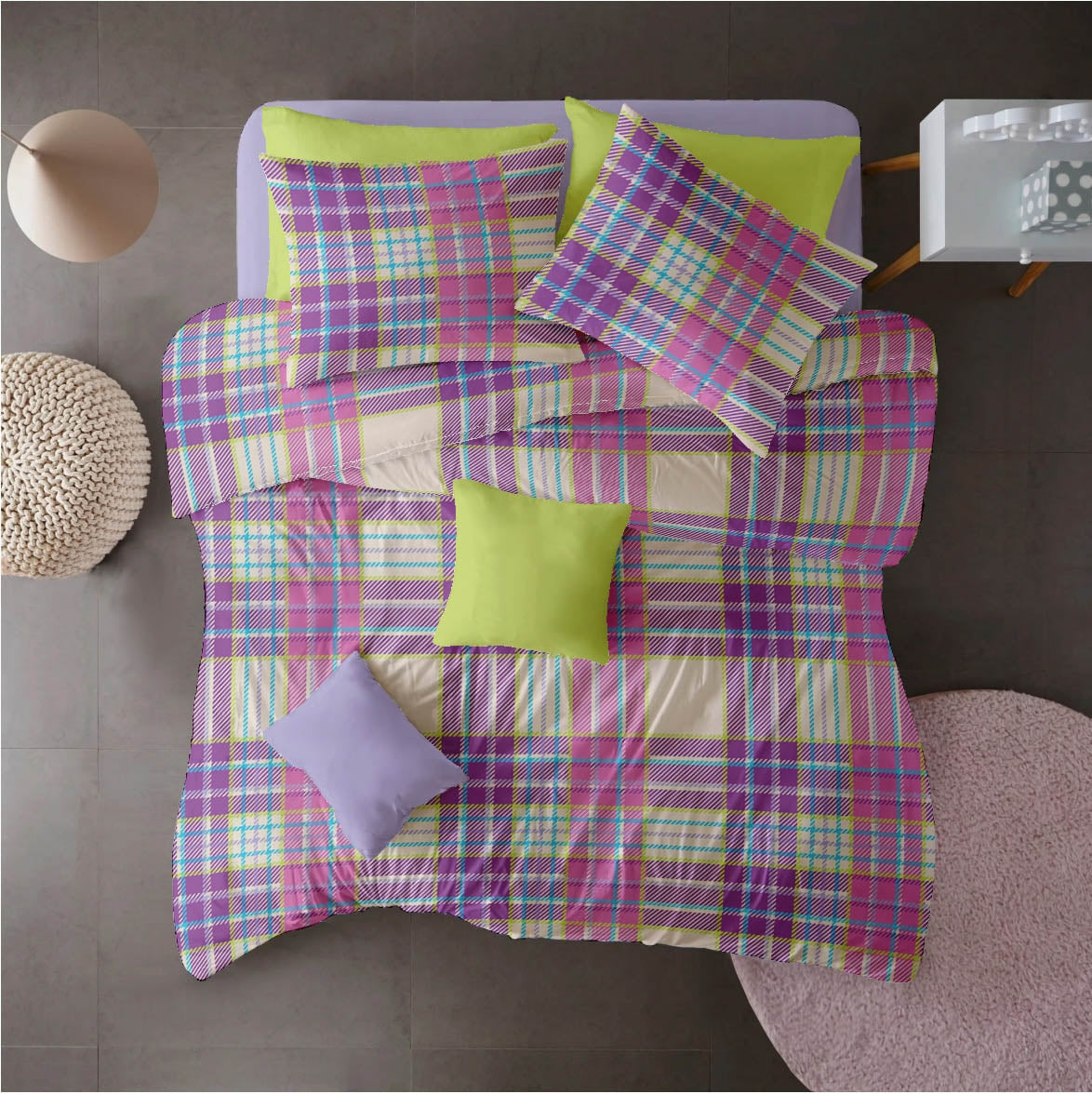 Lenjerie pat 100% bumbac Creponat, desen PLAID V2
