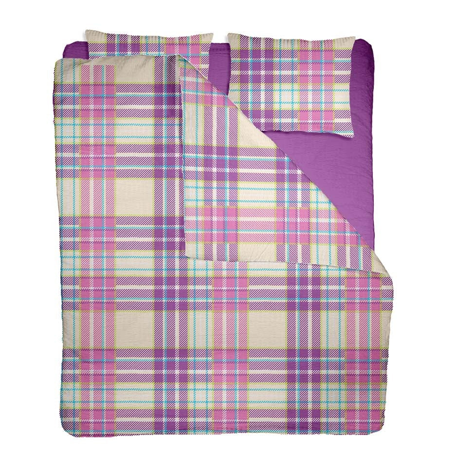 Lenjerie pat 100% bumbac Creponat, desen PLAID V2, cod CIU