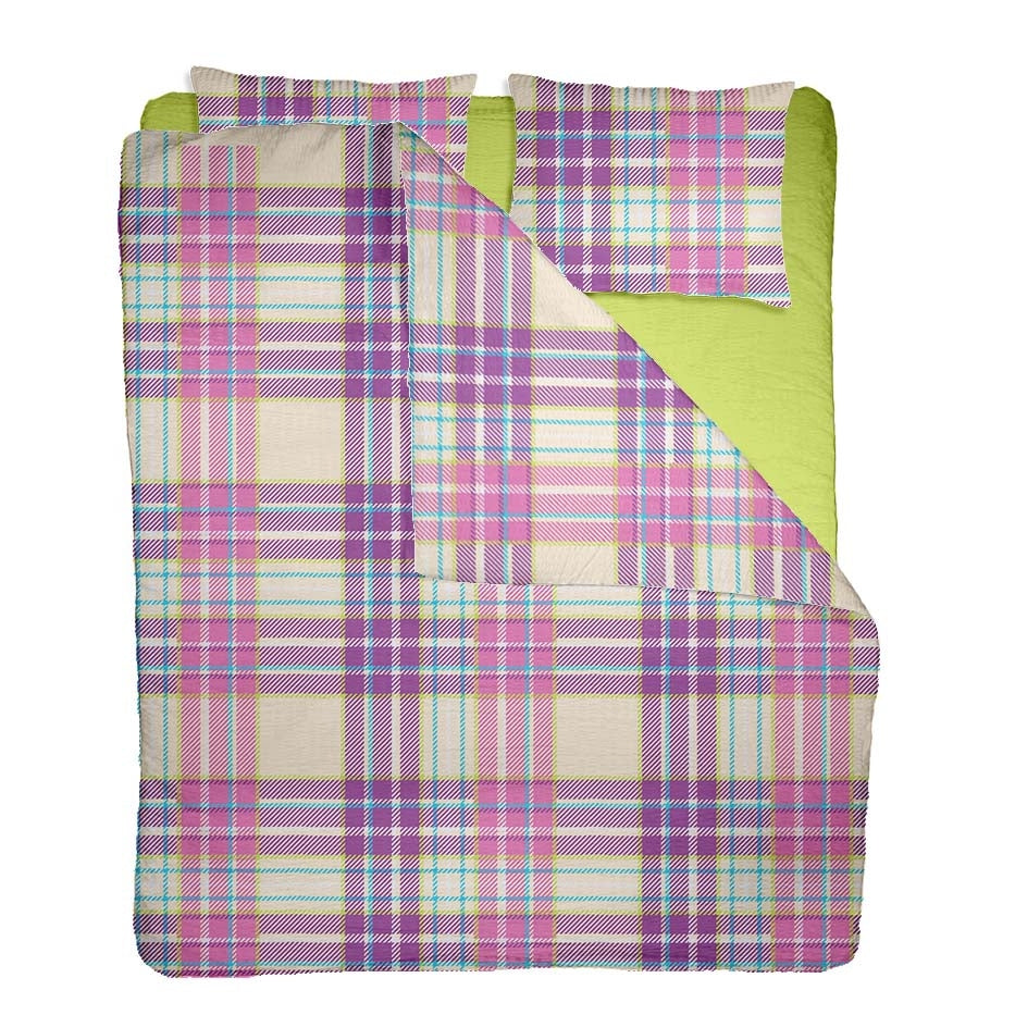 Lenjerie pat 100% bumbac Creponat, desen PLAID V2, cod CIU