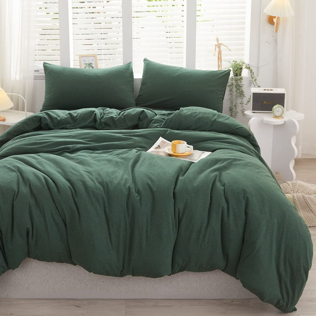 Lenjerie pat 100% bumbac Creponat, uni color Forest