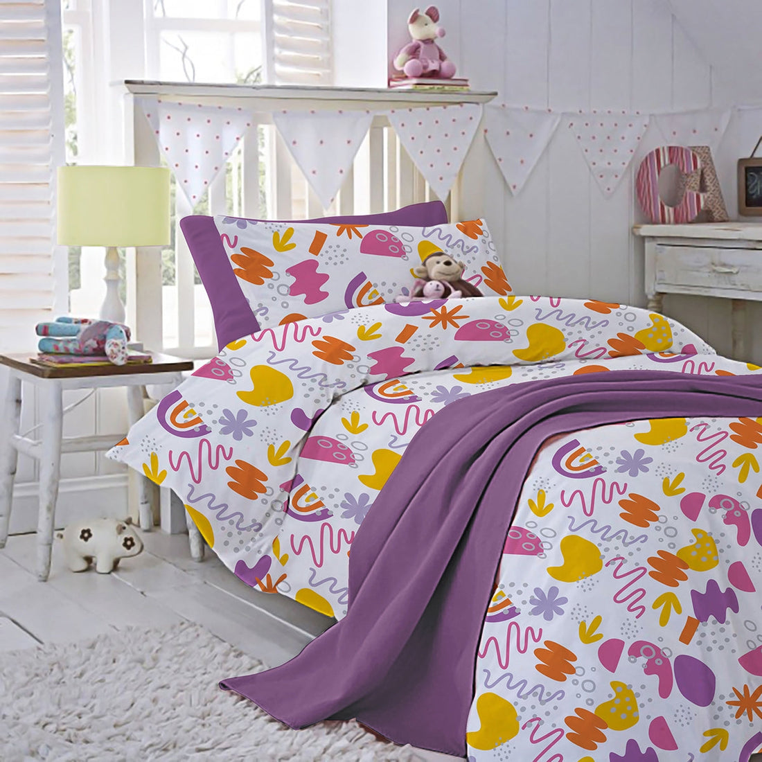 Lenjerie pat 100% bumbac Renforce, desen KINDERGARTEN PINK