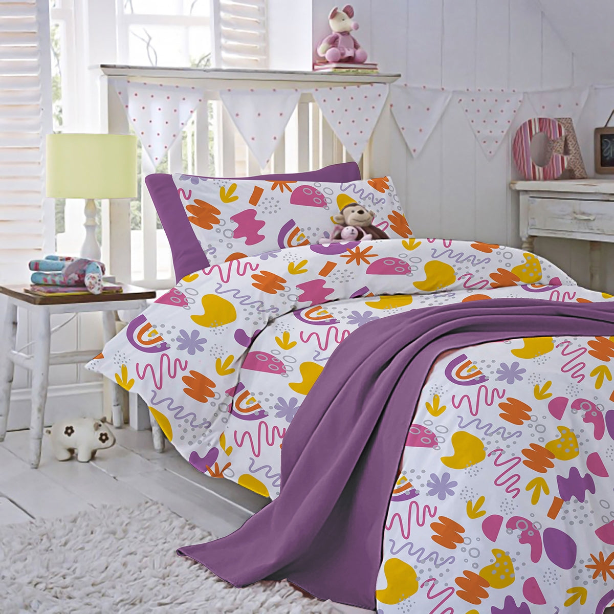 Lenjerie pat 100% bumbac Renforce, desen KINDERGARTEN PINK
