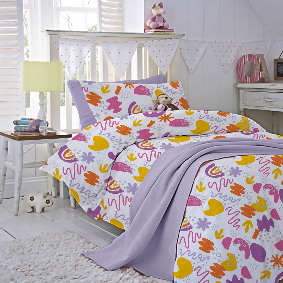 Lenjerie pat 100% bumbac Renforce, desen KINDERGARTEN PINK