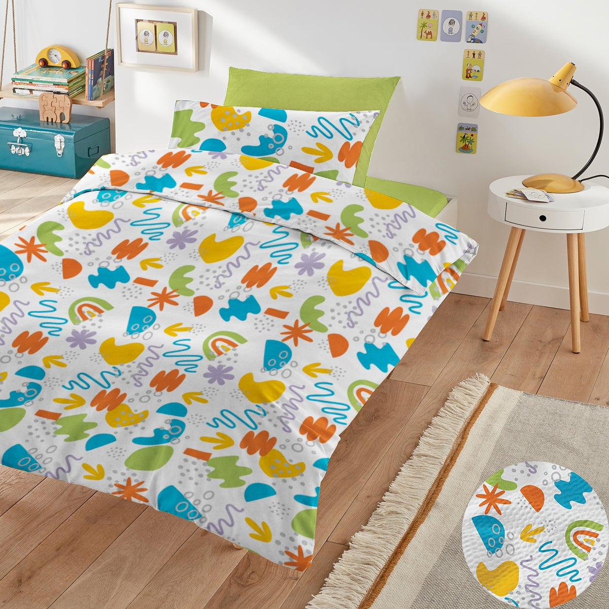 Lenjerie pat 100% bumbac Renforce neted, desen KINDERGARTEN BLUE
