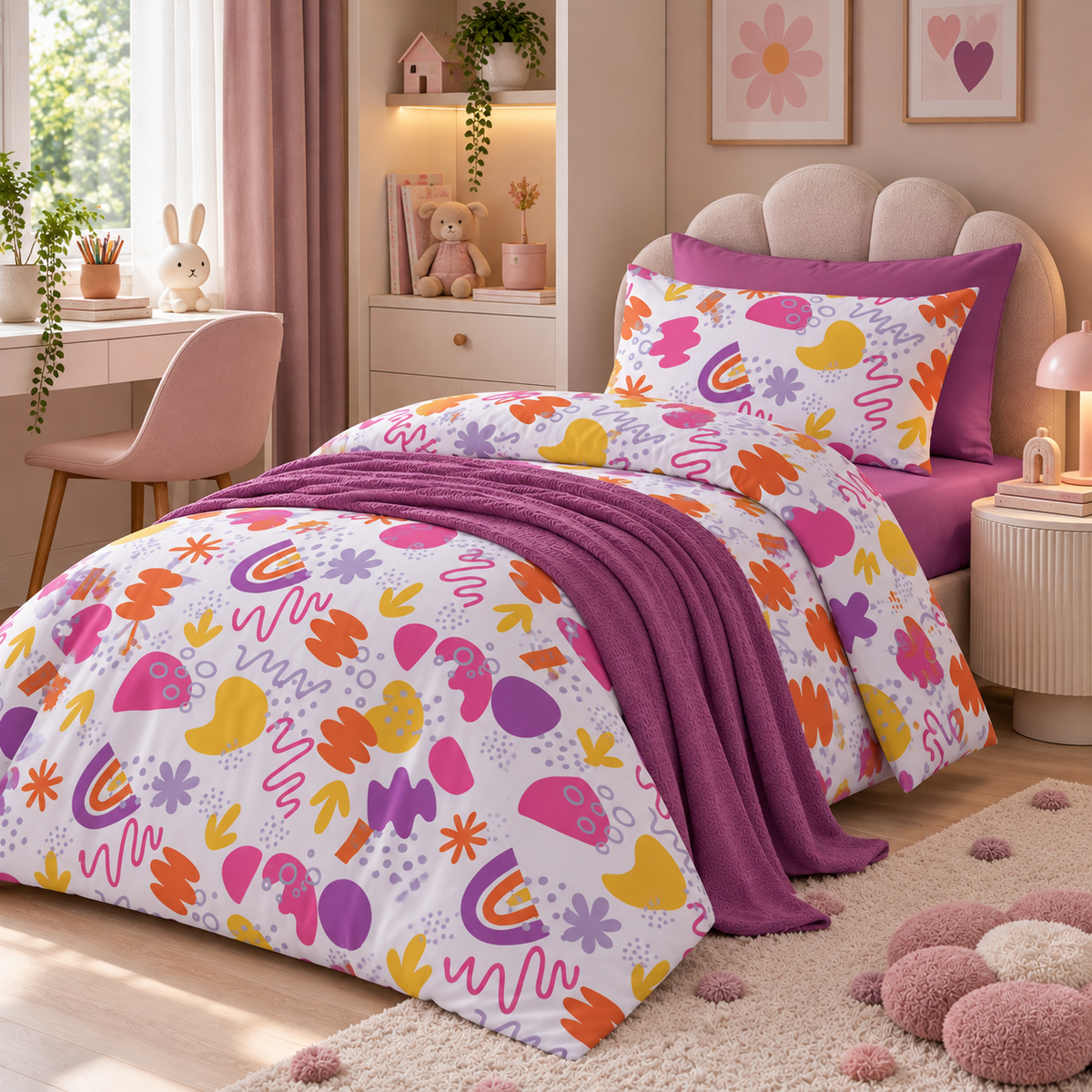 Lenjerie pat 100% bumbac Renforce, desen KINDERGARTEN PINK