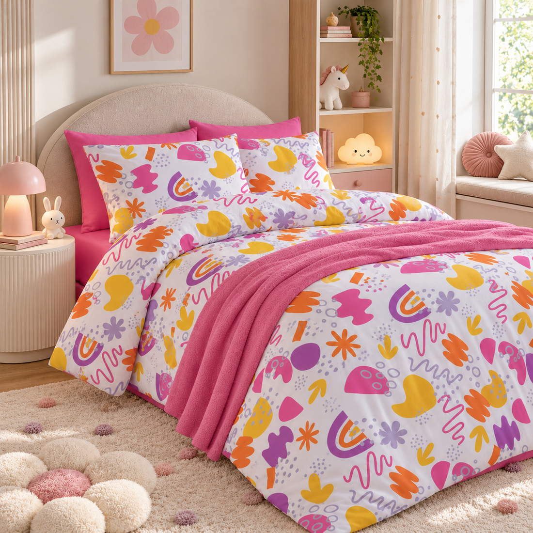Lenjerie pat 100% bumbac Renforce, desen KINDERGARTEN PINK