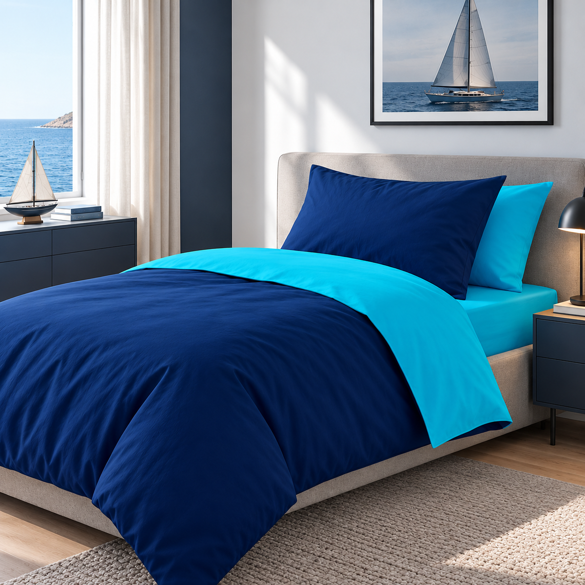 Lenjerie pat 100% bumbac Renforce bicolor Aquarius-Surf web