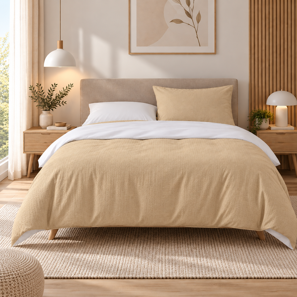 Lenjerie pat 100% bumbac Creponat, bicolor Honey Peach & White